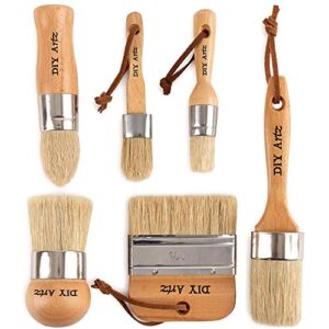 Chalk & Wax Paint Brush (Set of 6) for Waxing & Painting Projects – 100% Natural Boar Bristles, Ergonomic Handles, Minimum Shedding – Smooth Coverage for Furniture, Milk Paint & Stencil