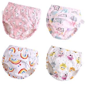 Toddler Potty Training Pants 4 Pack,Cotton Training Underwear Size 2T,3T,4T,Waterproof Underwear for Kids Pink 4T