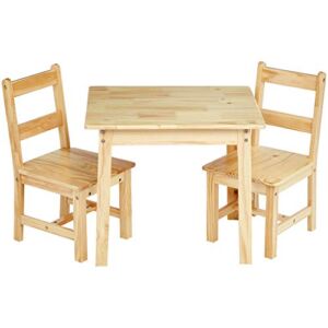 Amazon Basics Kids Solid Wood Table and 2 Chair Set, Natural