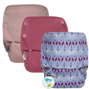 GroVia Reusable All in One Snap Baby Cloth Diaper (AIO) – 3 Pack (Color Mix 7)