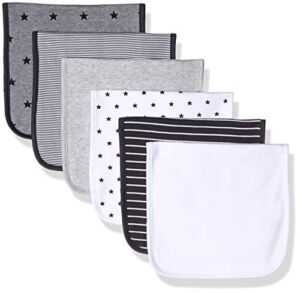 Amazon Essentials Unisex Kids’ Burp Cloths, Pack of 6, Grey/White, Stars/Stripe/Neutral, One Size