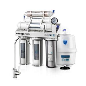 Ukoke UWFS01L 6 Stages Reverse Osmosis Water Filtration System, Under Sink pH+ Alkaline Remineralizing RO Filter & Softener, NSF/ANSI 58 & IAPMO Platinum Seal Certified, 75 Gallon, White