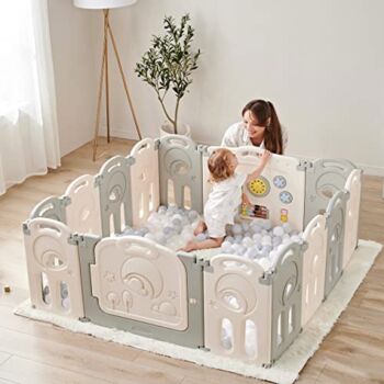 Fortella Cloud Castle Foldable Playpen, Baby Safety Play Yard with Whiteboard and Activity Wall, Indoors or Outdoors (14 Panel) | The Storepaperoomates Retail Market - Fast Affordable Shopping