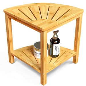 Zhuoyue Corner Shower Bench & Shower Stool with Storage Shelf, Corner Seat for Shower, Use as Small Corner Table