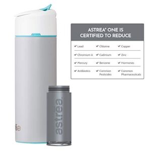 astrea ONE Premium Stainless Steel Filtering Water Bottle, 20 Oz, Meets NSF/ANSI Standards 42, 53, and 401, Independently Certified, (New & Improved) (Gray/Blue)