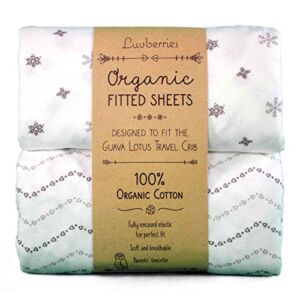 Sheets for Guava Lotus Travel Crib (Set of 2) – 100% Organic Cotton Crib Sheets, Baby and Toddler, Fitted Crib Sheets, for Boys & Girls (for The New 4 TAB Mattress ONLY) (Grey and White)