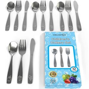 12 Piece Stainless Steel Kids Silverware Set – Child and Toddler Safe Flatware – Kids Utensil Set – Metal Kids Cutlery Set Includes 4 Small Kids Spoons, 4 Forks & 4 Knives