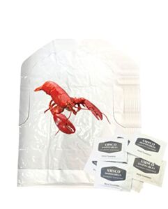 Lobster Bib and Wet Wipe Bundle – 25 Disposable Bibs and Moist Towelettes for Crawfish Boil, Seafood Fest, or Home Dinner Party by AMSCO Disposables