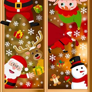 314 PCS 12 Sheets Christmas Window Clings Snowflake Decorations – Winter Wonderland Xmas Party Supplies – Santa Claus Elf Reindeer Peeking Decals