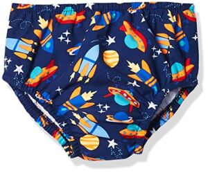 Swim Time Boys’ Reusable Swim Diaper UPF 50+ with Side Snaps, Navy Space/Rocketships, X Large 18-24M