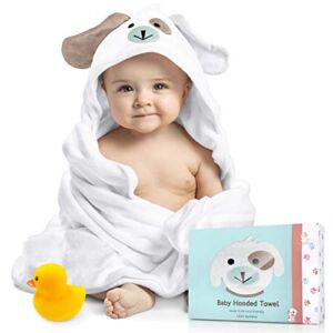 Foreverpure Baby Gift Hooded Towel 100% Organic Bamboo Cotton, Super Absorbent, for Boys and Girls. Ultra Soft, X-Large, 35 x 35 inches. Perfect with Washcloth and Greeting Card (White)