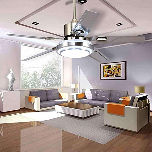 LUOLAX Stainless Steel 5 Blades Remote Control Ceiling Fan Light with Three-Color Changes LED Chandelier Decorate for Bedroom, Dinning Room (48 Inch) | The Storepaperoomates Retail Market - Fast Affordable Shopping