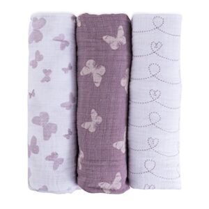 Ely’s & Co. Muslin Swaddle Blanket 100% Soft Muslin Cotton 3 Pack 47″x 47″ (Lavender Butterfly)