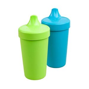 Re-Play 2pk – 10 oz. No Spill Sippy Cups | 1 Piece Silicone Easy Clean Valve | BPA Free | Eco Friendly Heavyweight Recycled Milk Jugs are Virtually Indestructible | Lime Green, Sky Blue