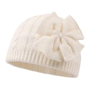 Winter Warm Knitted Baby Hat for Girls Cotton Lined Infant Toddler Girls Hat Autumn Cute Bow Classic Girls Beanie 0-6Y(M,White)