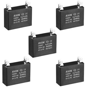 uxcell Ceiling Fan Capacitor CBB61 4uF 450V AC Double Insert Metalized Polypropylene Film Capacitors 47×17.5×34.5mm for Water Pump Motor Generator, Pack of 5