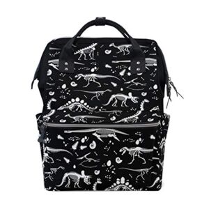MERRYSUGAR Diaper Bag Backpack Travel Bag Large Multifunction Waterproof Black Cool Dinosuar Skull Animal Stylish and Durable Nappy Bag for Baby Care School Backpack