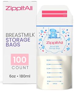 DiRose Breast Milk Storage Bags – Leak-Proof 100 Count Double Zipper 6 oz Capacity Extra Thick and Seal BPA/BPS Free/Disposable Pouches | Self-Standing Bag for Long and Safe Storing