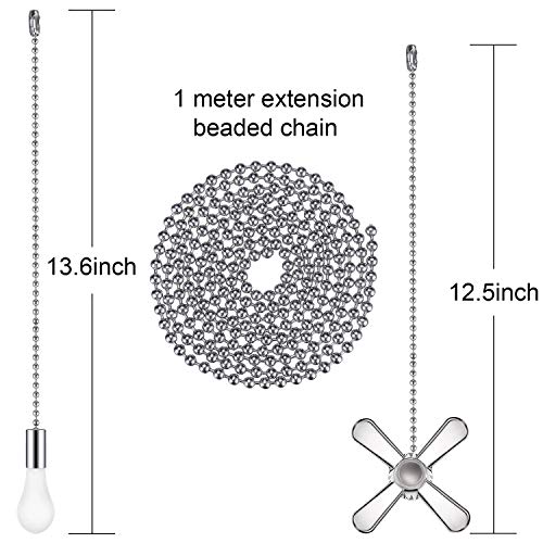 2 Pieces Metal Fan and Light Bulb Shaped Pull Chain Set with Connector, 1 Piece Length Extension Beaded Pull Chain in Box (Silver) | The Storepaperoomates Retail Market - Fast Affordable Shopping