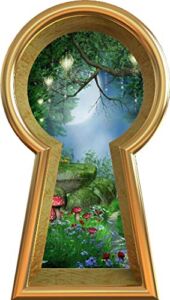 12″ Keyhole 3D Window Wall Decal Enchanted Lantern Forest Wonderland Kids Room Decor Fantasy Mushroom Fairy Tale Removable Vinyl Wall Sticker