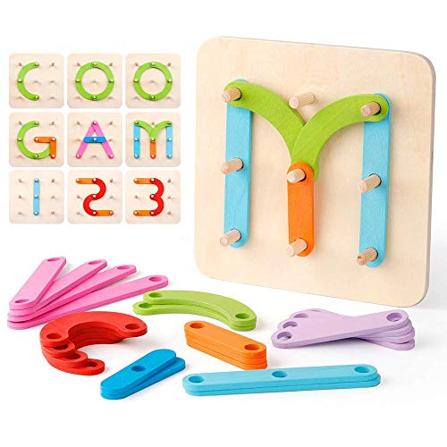 Coogam Wooden Letter Number Construction Puzzle Educational Stacking Blocks Toy Set Shape Color Sorter Pegboard Activity Board Sort Game for Kids Gift Preschool Learning STEM Toy | The Storepaperoomates Retail Market - Fast Affordable Shopping