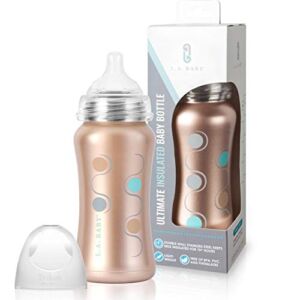 Stainless Steel Baby Bottle 9oz Insulated Baby Bottle | Insulate Milk for 10+ Hours | Non-Toxic Food-Grade Stainless Steel & Food-Grade Silicone Slow Flow Nipple | Leak-Free Design – Rose Gold