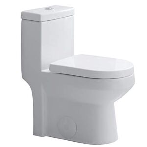 HOROW HWMT-8733 Small Compact One Piece Toilet For Bathroom, Powerful & Quiet Dual Flush Modern Toilet, 12” Rough-In Toilet & Soft Closing Seat Include, 25″D x 13.4″W x 28.4″H, White