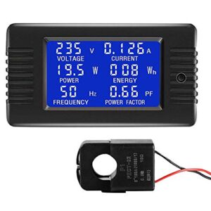 CrocSee AC 80-260V 100A CRS-022B LCD Display Digital Current Voltage Power Energy Frequency Power Factor Multimeter Ammeter Voltmeter with 100A Split Core Current Transformer