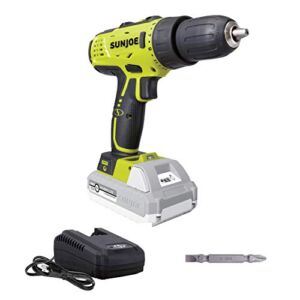 Sun Joe 24V-DD-LTE 24-Volt Lithium iON Cordless Drill Driver, Kit (w/2.0-Ah Battery + Quick Charger) , Green