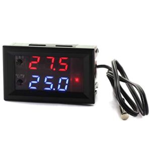 DZS Elec Temperature Controller -50 to 110 Celsius (-58 to 230 F) DC 12V Programmable Heating/Cooling Thermostat Control Switch Module NTC Waterproof Sensor Probe Dual Color LED Display Monitor
