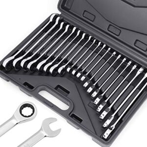 HORUSDY 20-Piece Ratcheting Wrench Set, SAE and Metric, Ratchet Wrench Set, They roll up neatly in an organizer box for storage in