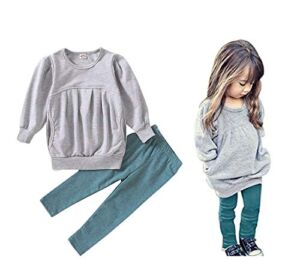 Toddler Girls Clothes Winter Warm Long Sleeve Tops Long Pants Suit Kids Soft Cotton 2Pcs Set (Gray, 5T)