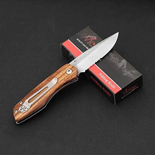 Pocket Knife with Clip Half-serrated EDC Liner Lock Knife 8Cr13MoV Stainless Steel Blade Zebra Wood Handle for Outdoor Camping Fishing Gift | The Storepaperoomates Retail Market - Fast Affordable Shopping
