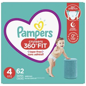 Diapers Size 4, 62 Count – Pampers Pull On Cruisers 360° Fit Disposable Baby Diapers with Stretchy Waistband, Super Pack (Packaging May Vary)