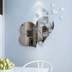 CCINEE 23pcs Heart Shape Mirror Wall Sticker 3D Art Wall Decal Removable Mirror Wall Sticker for St. Valentine’s Day Home Decoration