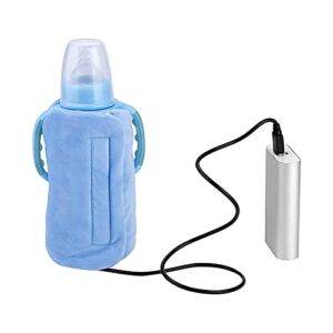 Baby Bottle Warmer – Crystal Velvet USB Portable Travel Mug Milk Heater Bottle Heater Feeding Bottle Infant Storage Bag, Sandwich Type Structure Heat Insulation Safe Design(Blue)