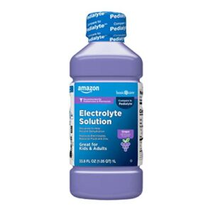 Amazon Basic Care Grape Electrolyte Solution, Replaces Electrolytes, Fluid & Zinc, Kids & Adults, 33.8 Fluid Ounces