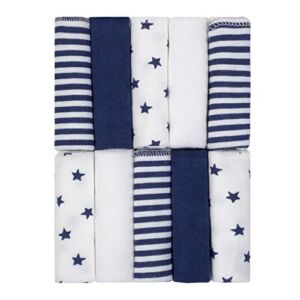 Just Born Boys and Girls Newborn Infant Baby Toddler Soft Bath Baby Washcloth Multi Pack, Navy White, 10 Pack, 0.29 pounds
