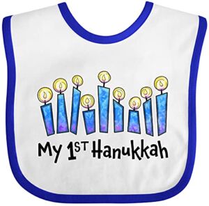 Inktastic My First Hanukkah with Lit Candles Baby Bib White and Royal 33504