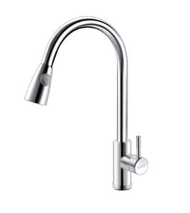 Klabb Stainless Steel Faucet S20 Single Handle High Brushed Nickel Pull Out Kitchen Faucet,Single Level Stainless Steel Kitchen Sink Faucets with Pull Down Sprayer