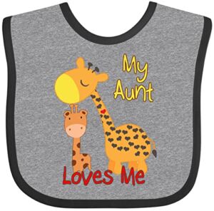Inktastic My Aunt Loves Me Giraffe Baby Bib Heather and Black 28fe5