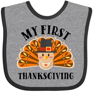 Inktastic My First Thanksgiving Cute Turkey Baby Bib Heather and Black 32d96