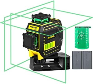 Firecore 3 X 360 Green Laser Level Self-leveling Three-Plane Leveling and Alignment Line Laser Tool with Pulse Mode, 2 Rechargeable Lithium Batteries, Magnetic Pivoting Base, Target Plate(F94T-XG)