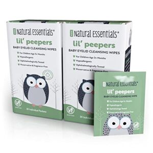 Natural Essentials Lil’ Peepers Baby Eyelid & Eyelash Soft Cleansing Wipes, Rinse-Free, Pediatrician Recommended, 2 Pack (60 Count)