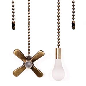 Ceiling Fan Pull Chain, Fan Pulls Set with Connector, 2 PCS 12 Inches Beaded Ball Fan Pull Chain -Bronze