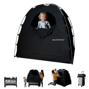 SlumberPod Portable Privacy Pod Blackout Canopy Crib Cover, Sleeping Space for Age 4 Months and Up with Monitor Pouch and Zipper, Blackout Cover, Travel Crib Canopy (Black/Grey)