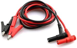 Longdex 2pcs/set 4mm L Type Banana Male Plug to Alligator Clip Pure Copper Test Cable Multimeter Testing Probe 1m (Black + Red)