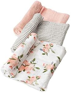 Little Unicorn – Watercolor Roses Cotton Muslin Swaddle Set | Set of 3 | Watercolor Floral | 100% Cotton | Super Soft | Newborns and Infants | Large 47” x 47” | Machine Washable
