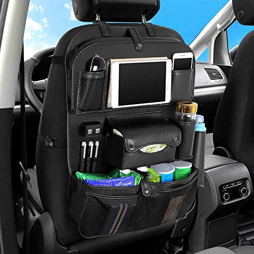 AUCD Back Seat Car Organizer with Tablet Holder and 4 USB Charging Port, Car Organizer for Kids Baby Toddlers Toy Bottles Storage Foldable Dining Table Family Road Trip Travel Accessories (Black) | The Storepaperoomates Retail Market - Fast Affordable Shopping
