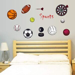 Sports Series Wall Stickers Color Basketball Rugby Volleyball Darts Wall Decals Football Stickers Kids Adult Tennis Wall Removable Stickers for Kids Adult Bedroom Living Room